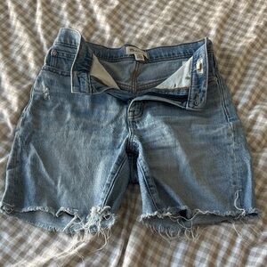 Madewell Light Blue Distressed Mid Legnth Jean Shorts